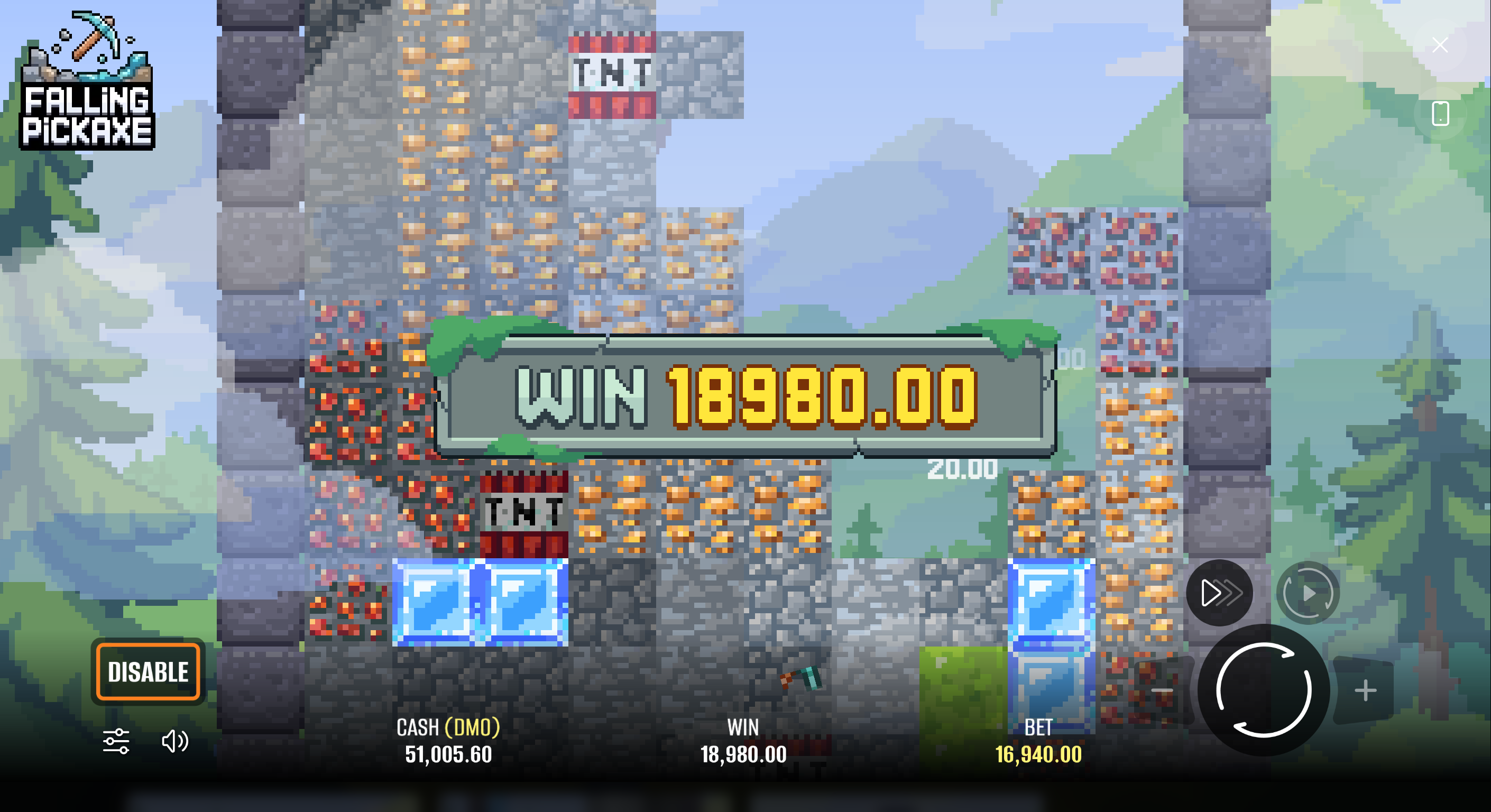 Скріншот виграшу Falling Pickaxe